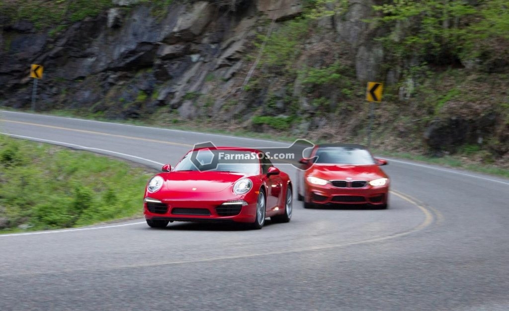 2014 porsche 911 carrera and 2015 bmw m4 coupe 2 1024x626 مقایسه bmw m4 با پورشه 911 کاررا